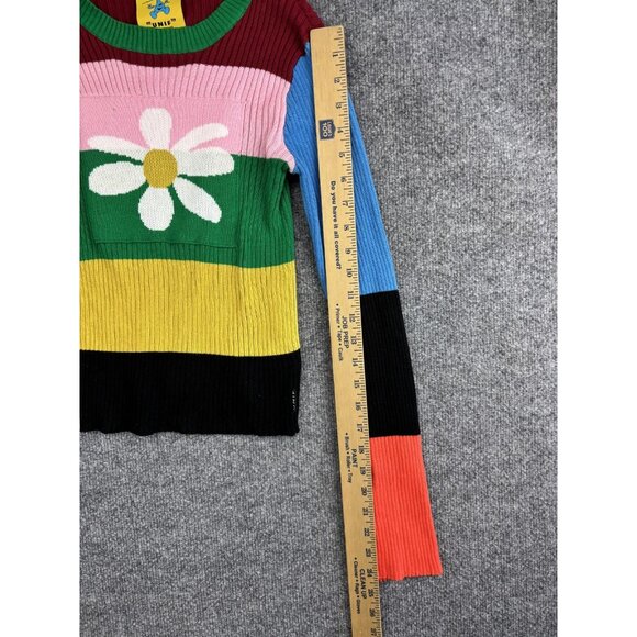 UNIF Sweater Womens XS Stripe Flower Daisy Knit Pullover Long Sleeve Top - Picture 4 of 7